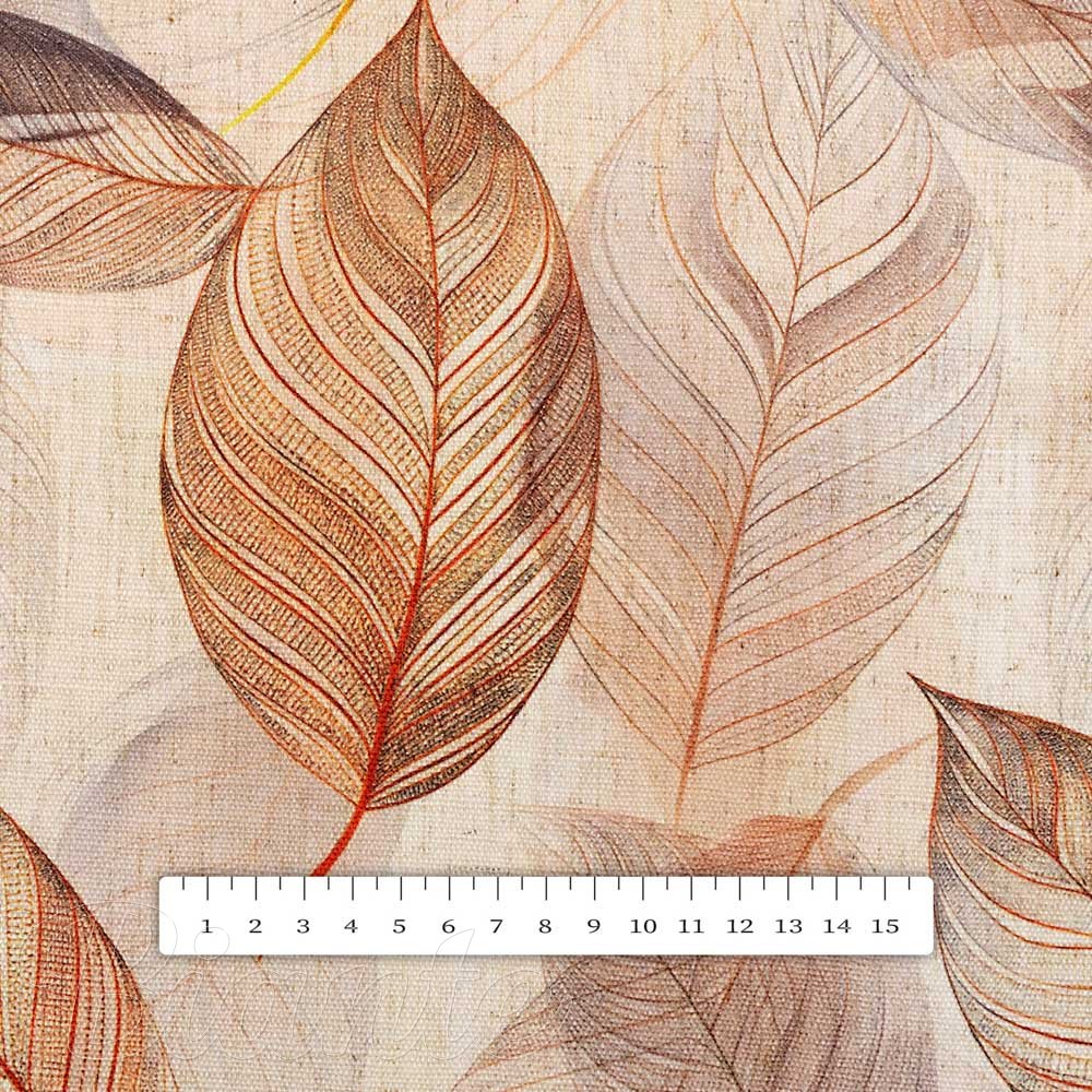 Dekoračná látka Elen PM-133 Hnedo-béžové listy na režnom - šírka 150 cm - detail 7 - Biante.sk
