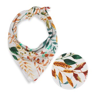 Bavlnená šatka Sandra SA-712 Jesenné vetvičky s listami na bielom - Biante.sk