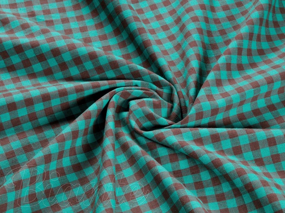 Bavlněná látka Olivia OL-007 Tyrkysovo-hnědá kostka malá - šířka 150 cm - detail 2 - Biante.cz Bavlněná látka Olivia OL-007 Tyrkysovo-hnědá kostka malá - šířka 150 cm - detail 2 - Biante.cz