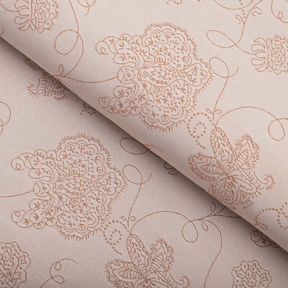 Teflonová látka na ubrusy TF-129 Hnědé květované ornamenty na šedobéžovém - šířka 180 cm - Biante.cz