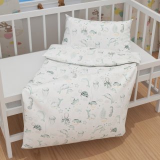 Dětské bavlněné povlečení do postýlky Sandra SA-688 Mořský svět zelený na bílém - detail 1 - Biante.cz