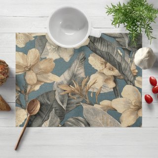 Dekorační prostírání na stůl Porto PRT-005 Květy a listy na tmavě modrém - Biante.cz