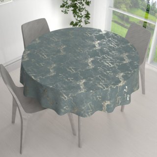 Zamatový okrúhly obrus Isabela IBL-020 Zlatý/dymový mramor na svetlo modrosivom - detail 1 - Biante.sk