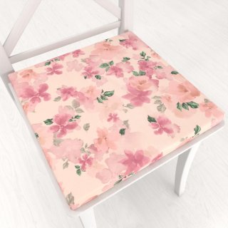 Zamatový štvorcový podsedák Tamara TMR-039 Ružovo-fialové akvarelové kvety na svetlo lososovom - 38x38x3 cm - Biante.sk