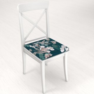Teflónový štvorcový podsedák TF-058 Kvety s eukalyptom na tmavo zelenom - 38x38x3 cm - detail 1 - Biante.sk