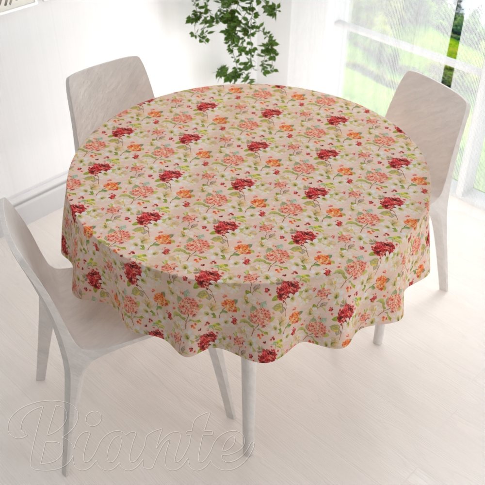 Dekorační kulatý ubrus PML-091 Hortenzie a lilie na růžovém - detail 1 - Biante.cz