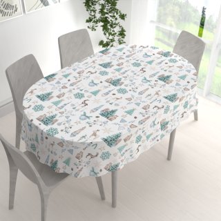 Bavlnený oválny obrus Sandra SA-662 Modro-zeleno-hnedý vianočný vzor - detail 1 - Biante.sk Bavlnený oválny obrus Sandra SA-662 Modro-zeleno-hnedý vianočný vzor - detail 1 - Biante.sk