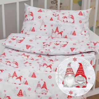Dětské bavlněné povlečení do postýlky Sandra SA-133 Červení skřítci na světle šedém - Biante.cz Dětské bavlněné povlečení do postýlky Sandra SA-133 Červení skřítci na světle šedém - Biante.cz
