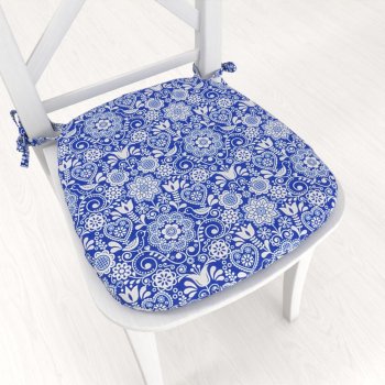 Oblý podsedák PML-100 Modro-bílý lidový ornament - 39x37x3 cm - Biante.cz