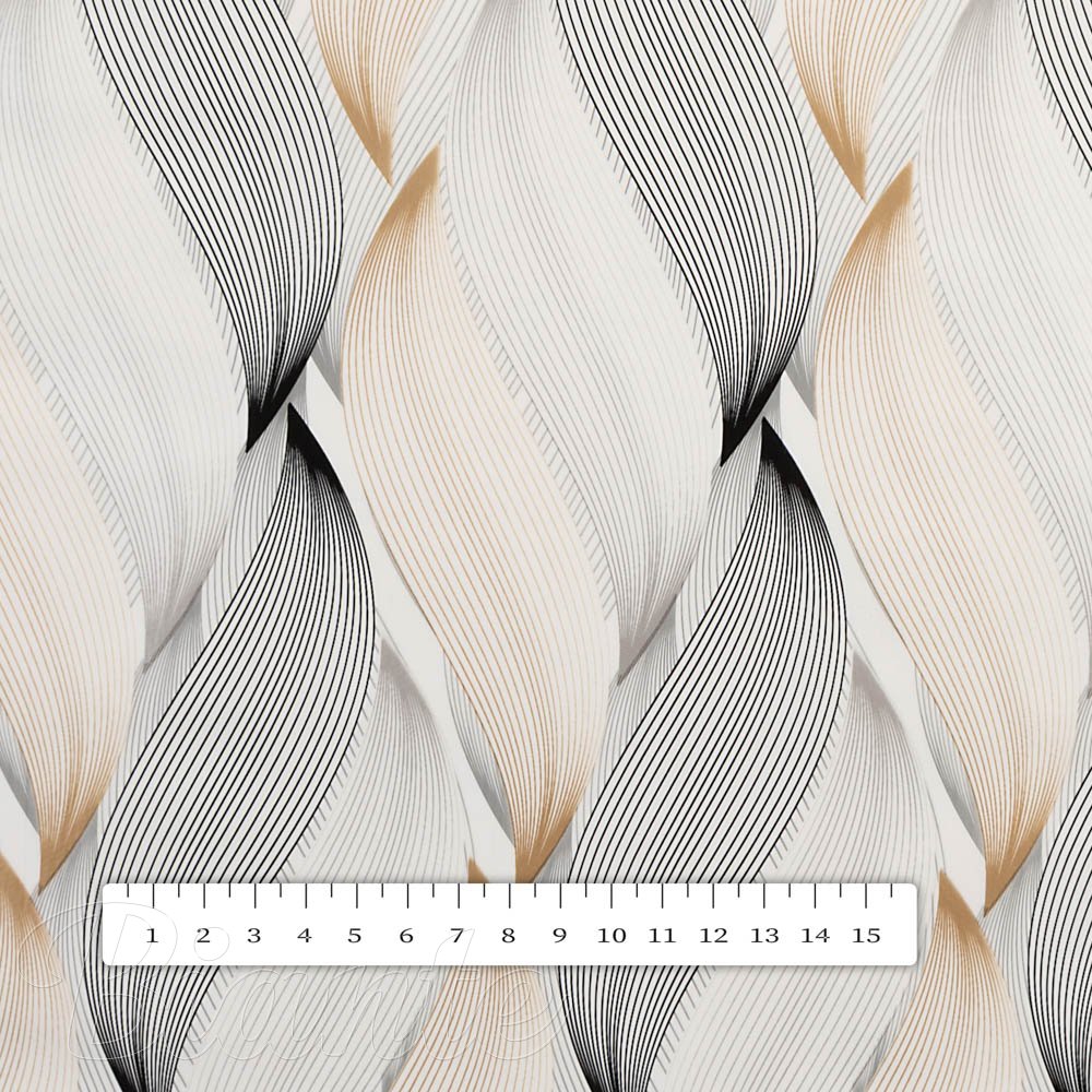 PVC obrus Zlato-strieborné designové vlnky na bielom PV-203 - metráž š. 140 cm - detail 2 - Biante.sk