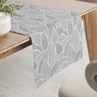 Dekorační běhoun na stůl Leona LN-169 Bílé listy na šedém - Biante.cz Dekorační běhoun na stůl Leona LN-169 Bílé listy na šedém - Biante.cz