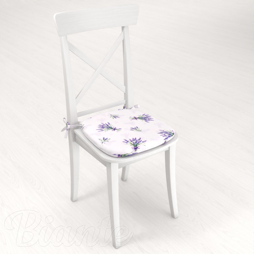 Teflonový oblý podsedák TF-128 Snítky levandulí na bílém - 39x37x3 cm - detail 2 - Biante.cz
