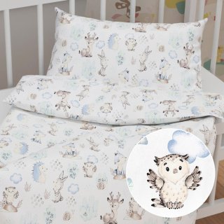Dětské bavlněné povlečení do postýlky Sandra SA-478 Lesní zvířátka v borůvčí na bílém - Biante.cz