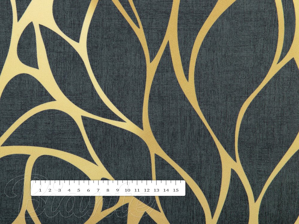 Sametová látka Tamara TMR-003 Zlaté ornamenty na černozeleném - šířka 150 cm - detail 3 - Biante.cz