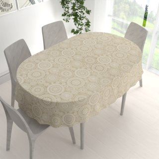 Velký dekorační oválný ubrus Leona LN-170 Bílé mandaly na režném - detail 1 - Biante.cz Velký dekorační oválný ubrus Leona LN-170 Bílé mandaly na režném - detail 1 - Biante.cz