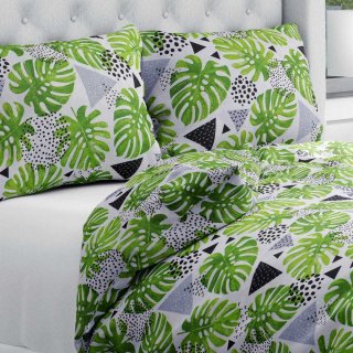 Bavlněné ložní povlečení Sandra SA-175 Zelené listy Monstera - Biante.cz