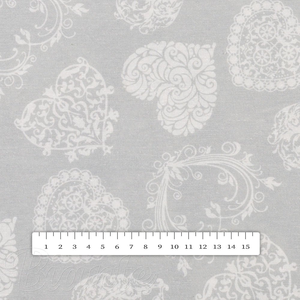 Dekorační látka PML-071 Srdce s ornamenty na šedém - šířka 150 cm - detail 5 - Biante.cz