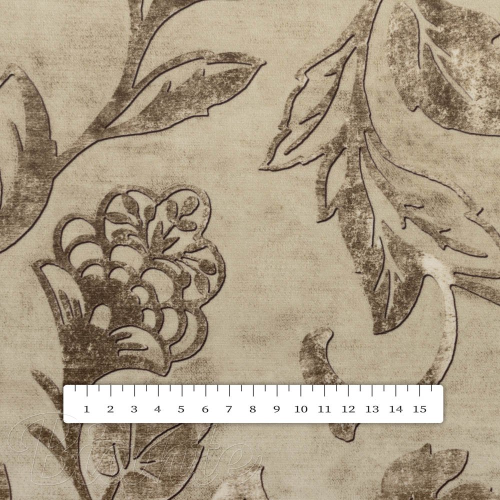 Sametová látka Tamara TMR-056 Hnědé zámecké květy na světle hnědém - šířka 150 cm - detail 3 - Biante.cz