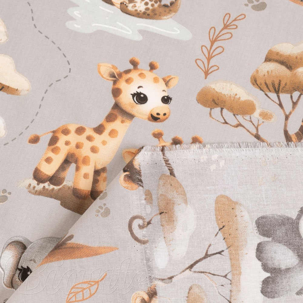 Dětská bavlněná látka/plátno Sandra SA-514 Africká zvířátka na šedém - šířka 160 cm - detail 4 - Biante.cz