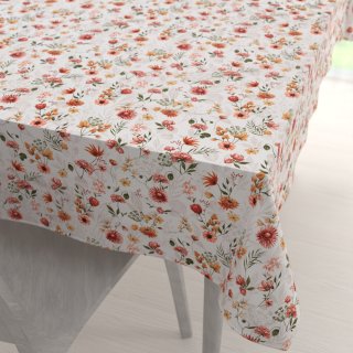 Bavlnený obdĺžnikový obrus Sandra SA-731 Červený kvetovaný vzor na bielom - Biante.sk