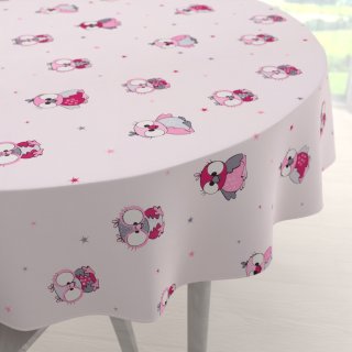 Dětský bavlněný kulatý ubrus Sandra SA-726 Růžové sovičky na bledě růžovém - Biante.cz