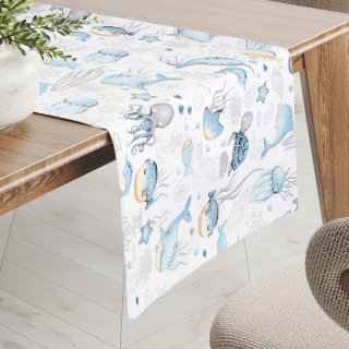 Dětský bavlněný běhoun na stůl Sandra SA-442 Mořský svět modrý na bílém - Biante.cz