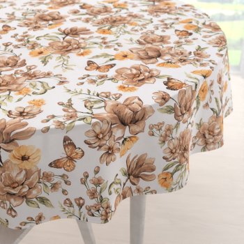 Bavlněný kulatý ubrus Sandra SA-458 Hnědé květy magnolie s motýlky na bílém - Biante.cz Bavlněný kulatý ubrus Sandra SA-458 Hnědé květy magnolie s motýlky na bílém - Biante.cz