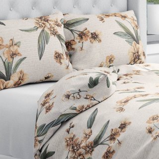 Bavlněné ložní povlečení Sandra SA-624 Hnědé orchideje na bílém - Biante.cz