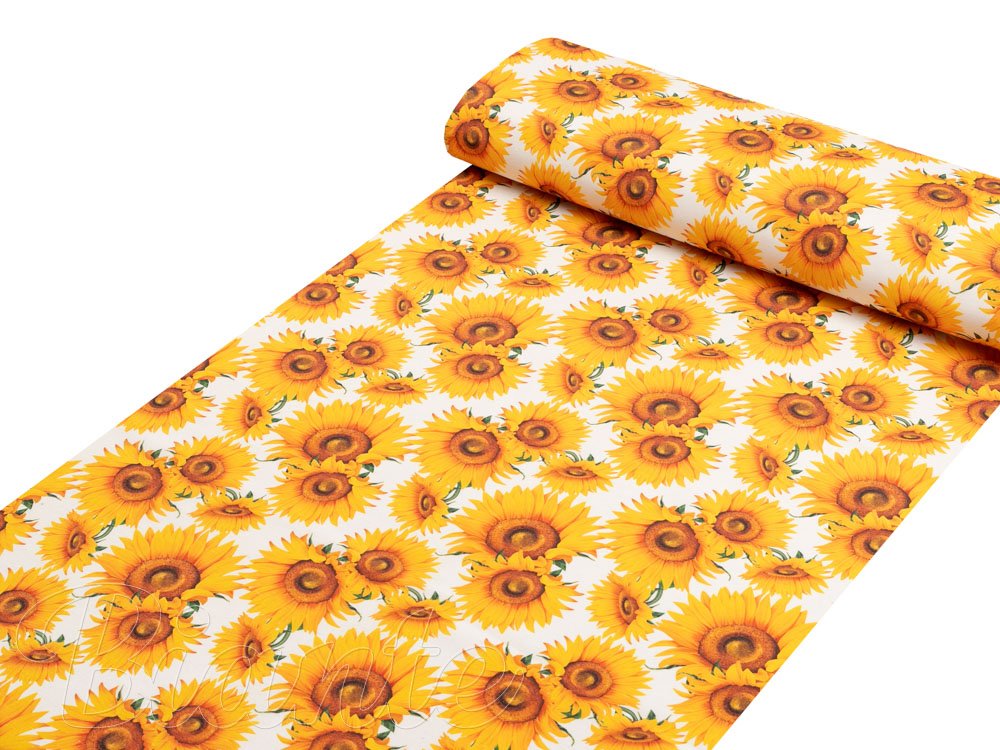 Dekorační látka PML-102 Slunečnice na bílém - šířka 150 cm - detail 1 - Biante.cz
