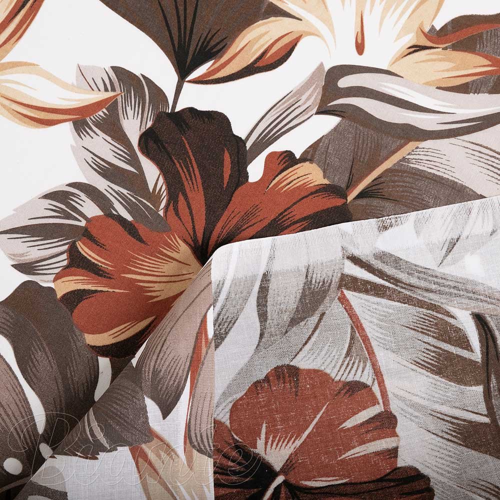 Bavlněná látka/plátno Sandra SA-441 Hnědo-cihlové květy a listy monstery - šířka 160 cm - detail 4 - Biante.cz