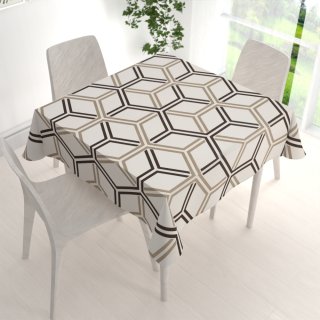 Bavlněný čtvercový ubrus Sandra SA-558 Hnědé hexagony na krémovém - detail 1 - Biante.cz Bavlněný čtvercový ubrus Sandra SA-558 Hnědé hexagony na krémovém - detail 1 - Biante.cz