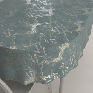 Sametový oválný ubrus Isabela IBL-020 Zlatý/kouřový mramor na světle modrošedém - Biante.cz