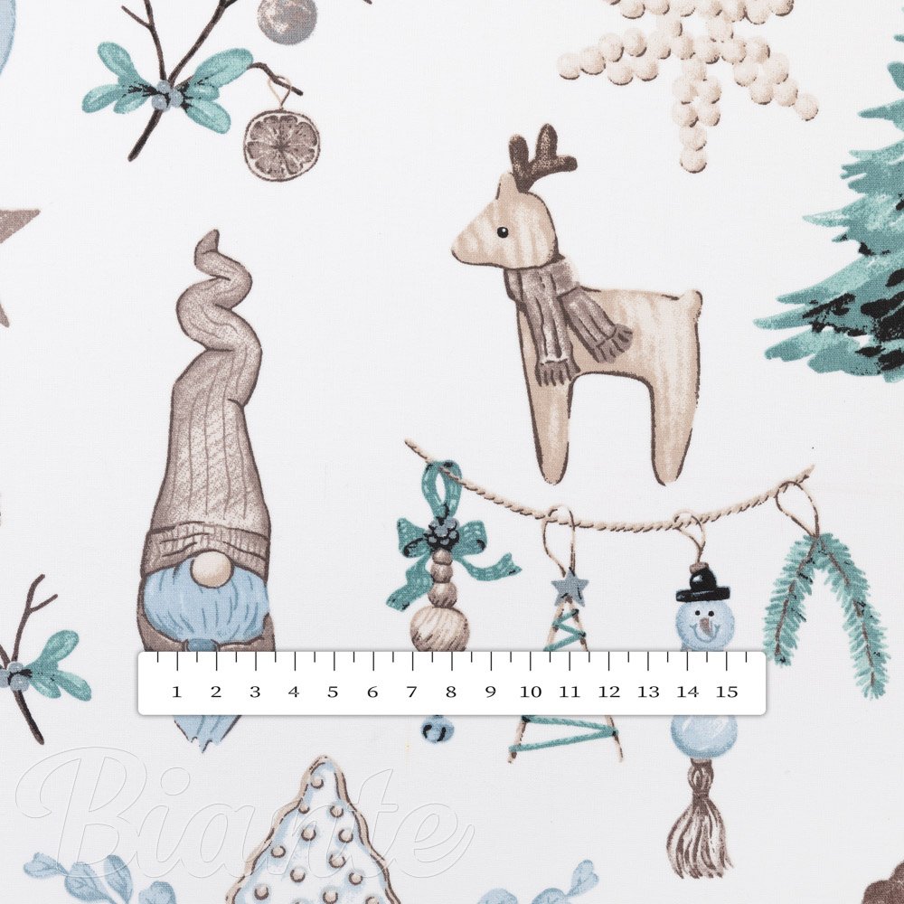 Bavlněná látka/plátno Sandra SA-662 Modro-zeleno-hnědý vánoční vzor - šířka 160 cm - detail 4 - Biante.cz