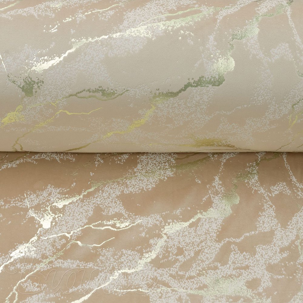 Zamatová látka Isabela IBL-016 Zlatý mramor na púdrovo béžovom - šírka 280 cm - VÝPREDAJ