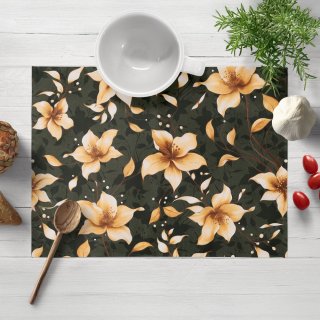 Bavlněné prostírání na stůl Sandra SA-736 Hnědooranžové květy vanilky na tmavě zeleném - Biante.cz
