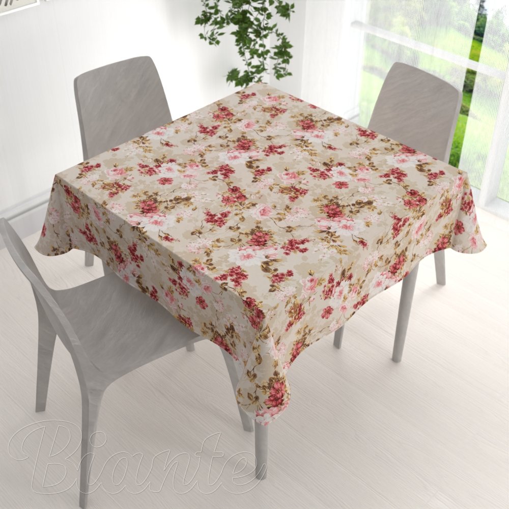 Dekorační čtvercový ubrus Leona LN-167 Plané růže na béžovém - detail 1 - Biante.cz