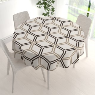 Bavlněný kulatý ubrus Sandra SA-558 Hnědé hexagony na krémovém - detail 1 - Biante.cz Bavlněný kulatý ubrus Sandra SA-558 Hnědé hexagony na krémovém - detail 1 - Biante.cz