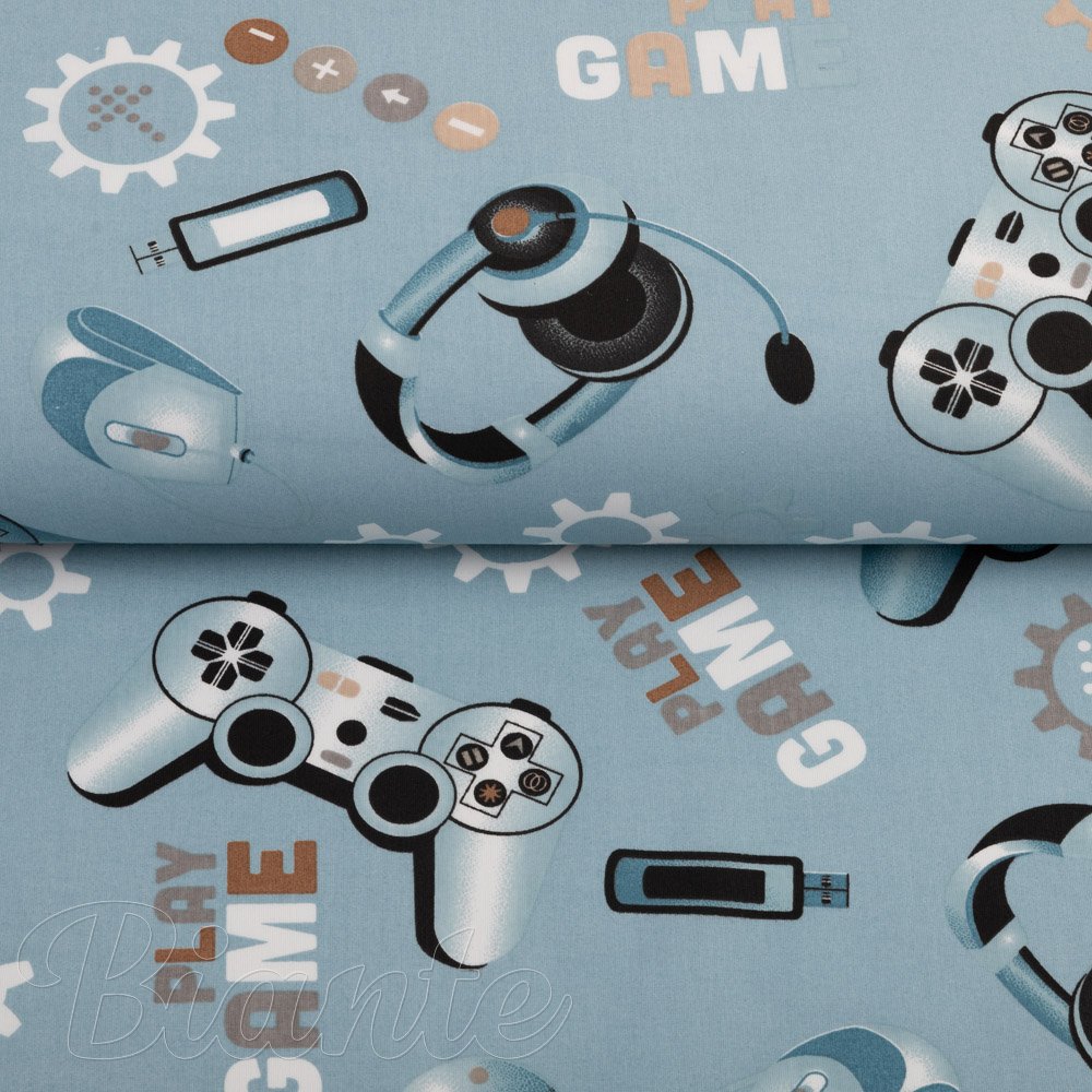 Dětská bavlněná látka/plátno Sandra SA-588 Play Game na modrém - šířka 160 cm - detail 2 - Biante.cz
