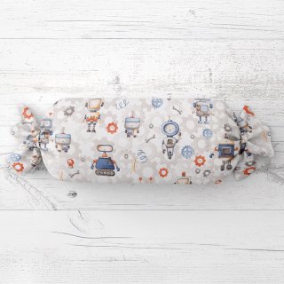 Dětský polštář válec bonbon Sandra SA-584 Svět robotů na šedo-bílém - Biante.cz