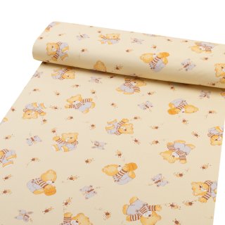 Detská bavlnená látka/plátno Sandra SA-730 Medvedíky a včielky na svetlo žltom - šírka 160 cm - detail 1 - Biante.sk