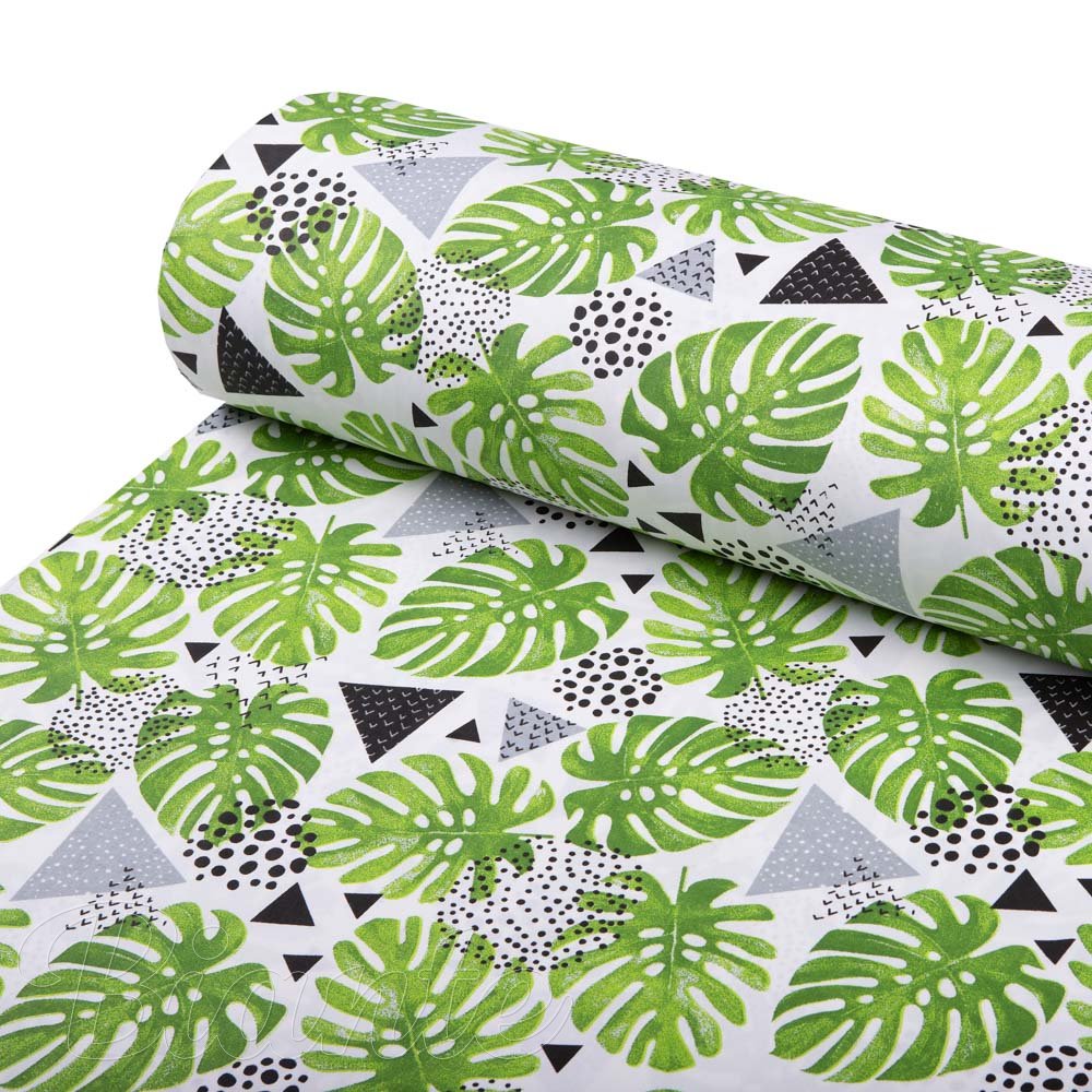 Bavlněná látka/plátno Sandra SA-175 Zelené listy Monstera - šířka 160 cm - detail 1 - Biante.cz