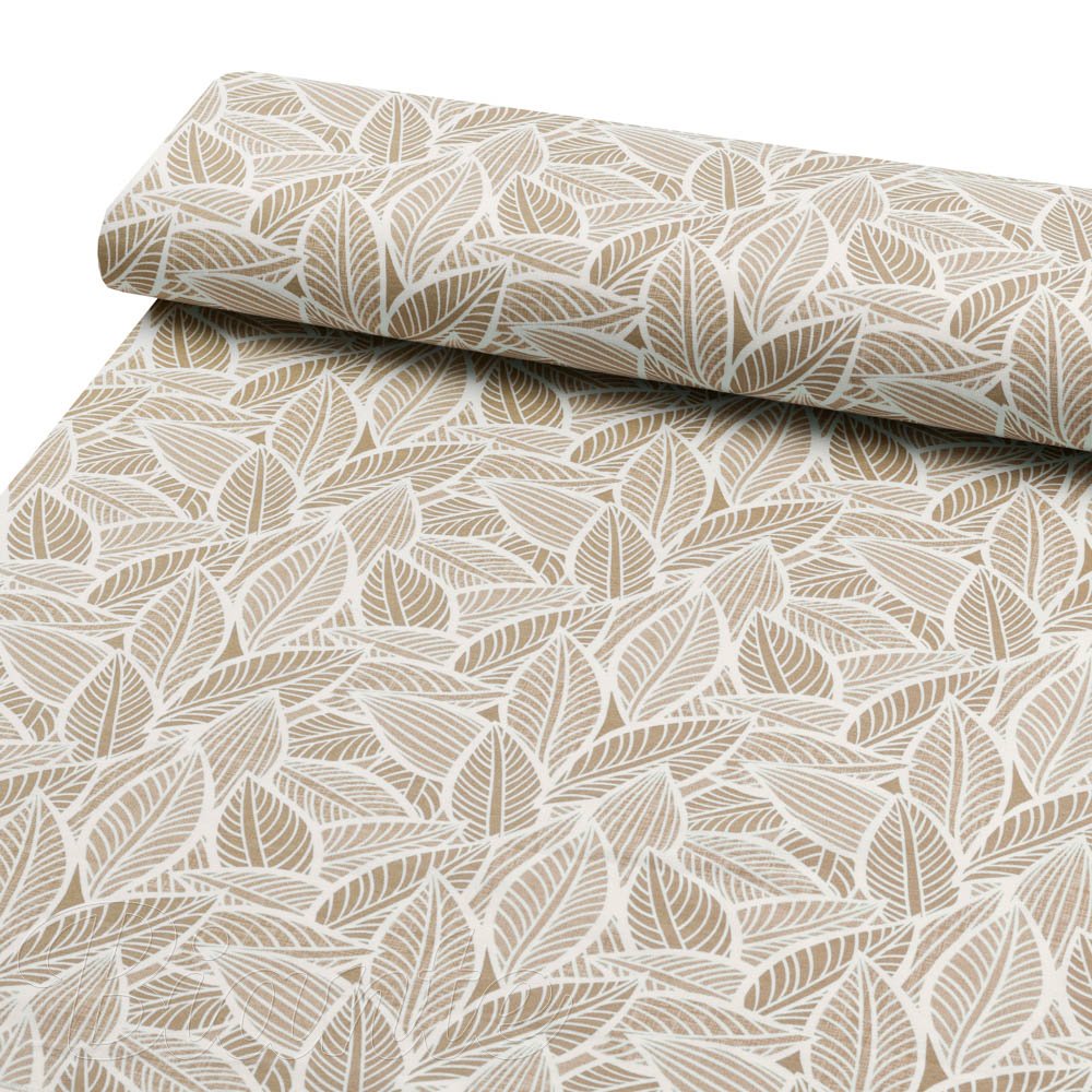 Dekorační látka Leona LN-168 Bílé listy na světle hnědém - šířka 140 cm a 280 cm - detail 1 - Biante.cz