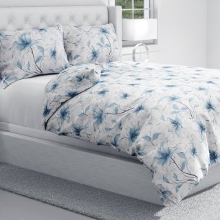 Bavlněné ložní povlečení Sandra SA-737 Modro-šedé květy vanilky na bílém - detail 1 - Biante.cz