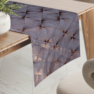 Zamatový behúň na stôl Isabela IBL-003 Rose Gold trojuholníky na sivom - Biante.sk