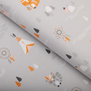 Detská bavlnená látka/plátno Sandra SA-699 Oranžové zvieratká Indiáni na sivom - šírka 160 cm - Biante.sk Detská bavlnená látka/plátno Sandra SA-699 Oranžové zvieratká Indiáni na sivom - šírka 160 cm - Biante.sk