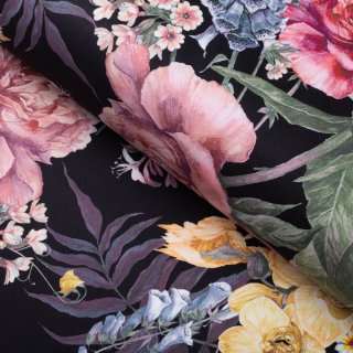 Sametová látka Tamara TMR-019 Zahradní květy na černém - šířka 150 cm - Biante.cz