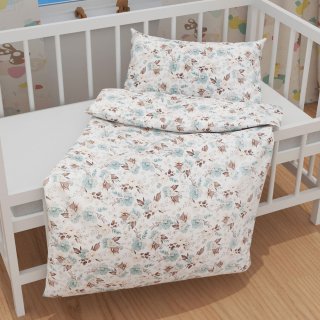 Dětské bavlněné povlečení do postýlky Sandra SA-451 Žluto-hnědo-mintové růže na bílém - detail 1 - Biante.cz