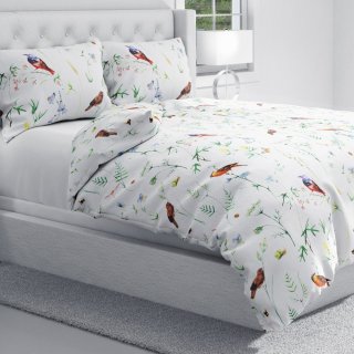 Bavlněné ložní povlečení Sandra SA-392 Luční kvítí s ptáčky - detail 1 - Biante.cz