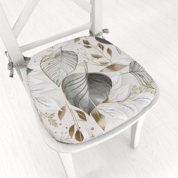 Oblý podsedák Leona LN-173 Šedé listy na režném - 39x37x3 cm - Biante.cz Oblý podsedák Leona LN-173 Šedé listy na režném - 39x37x3 cm - Biante.cz
