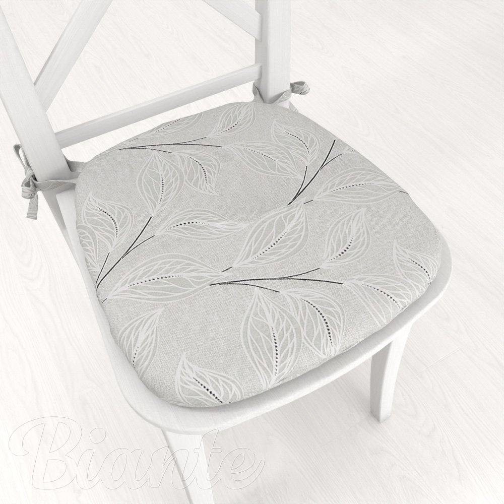 Oblý podsedák Leona LN-165 Pnoucí lístky na šedém - 39x37x3 cm - Biante.cz